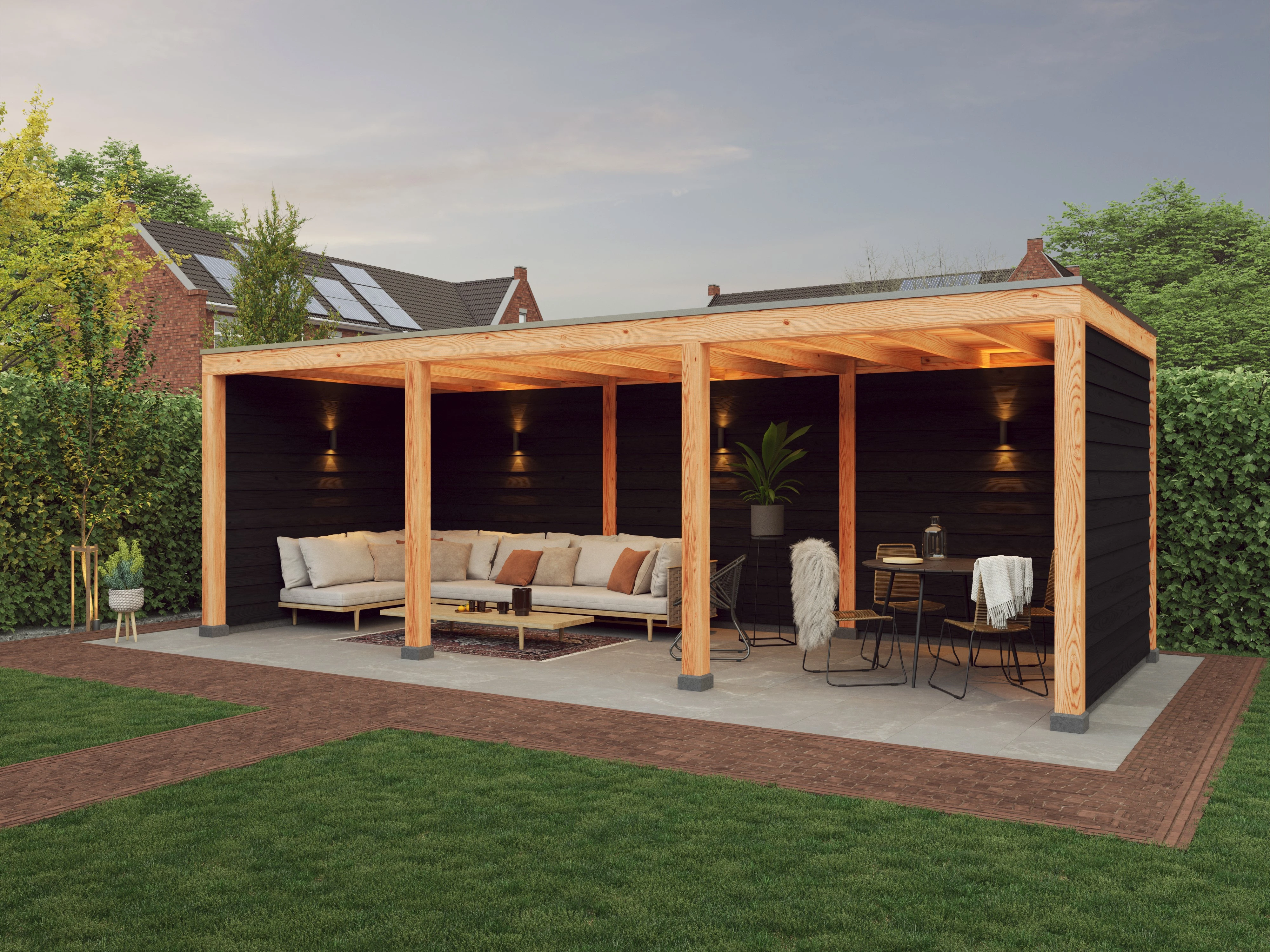 Douglas overkapping, 750 x 300, met achterwand en zijwand, Westwood Elegant zwart - Afbeelding 2